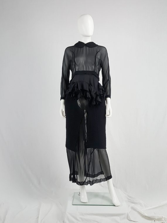 vaniitas vintage Comme des Garçons black sheer skirt with wool paneling fall 1997 154256