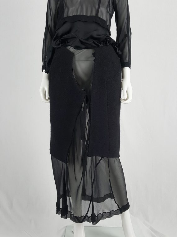 vaniitas vintage Comme des Garçons black sheer skirt with wool paneling fall 1997 154421