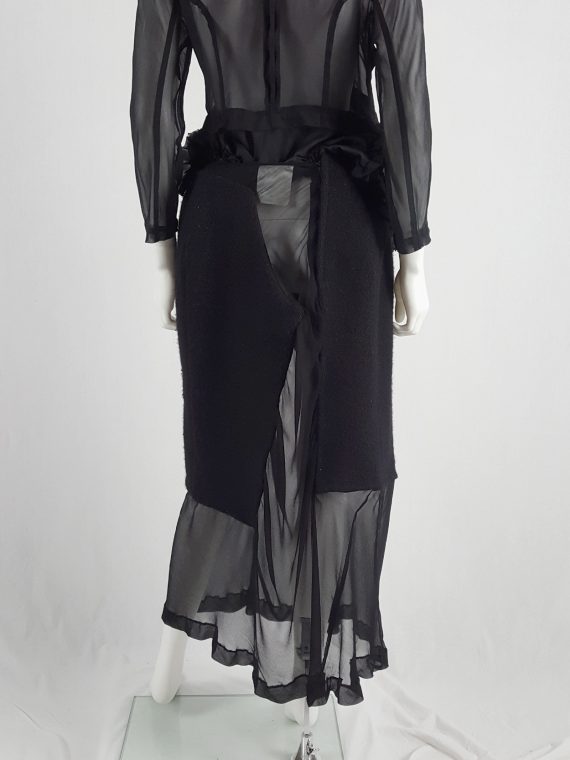 vaniitas vintage Comme des Garçons black sheer skirt with wool paneling fall 1997 154630
