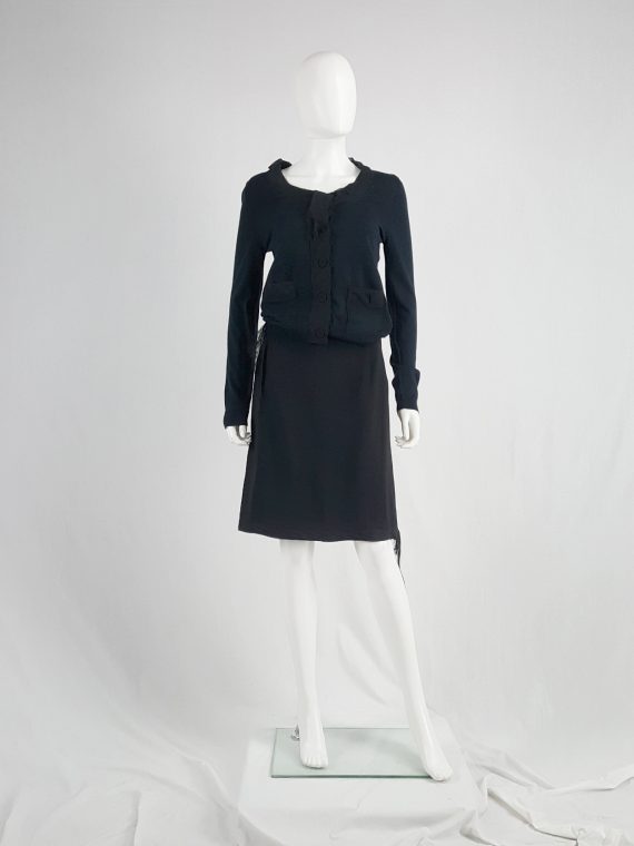 vaniitas vintage Maison Martin Margiela black skirt with silk torn trims spring 2006 155448