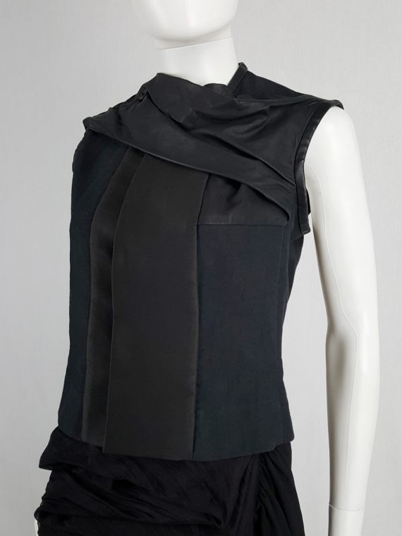 vaniitas vintage Rick Owens NASKA black sleeveless vest with leather drape spring 2012 145412
