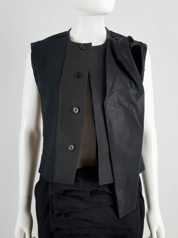 vaniitas vintage Rick Owens NASKA black sleeveless vest with leather drape spring 2012 145826
