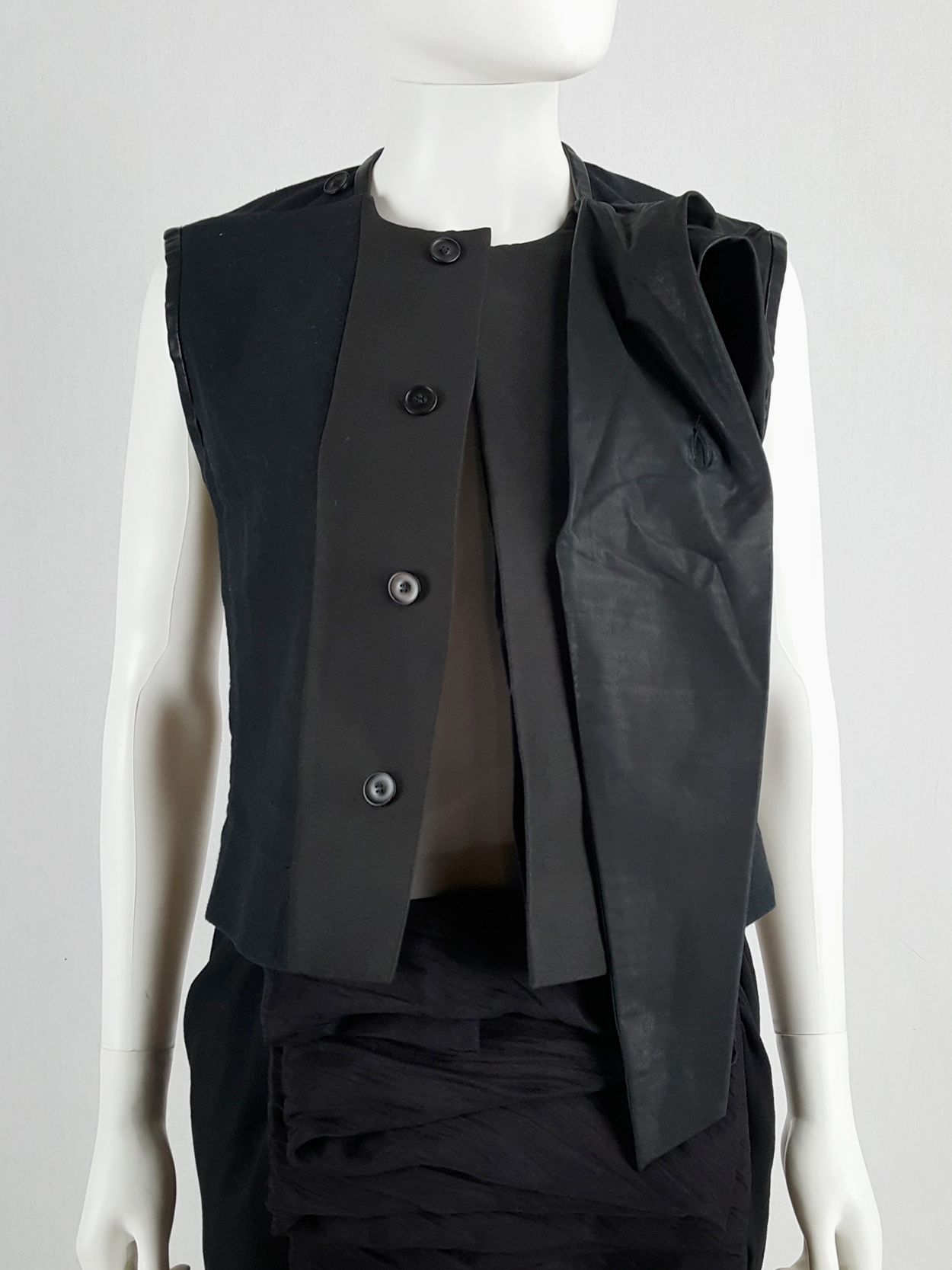Rick Owens NASKA black sleeveless vest with leather drape — spring 2012 ...
