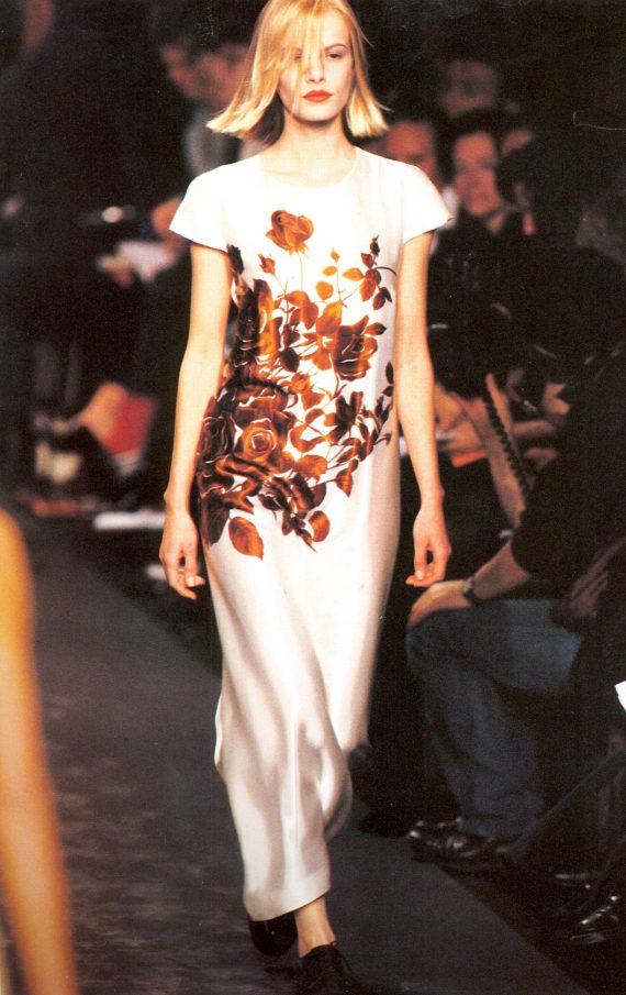vaniitas archival Dries Van Noten white dress with orange flowers runway fall 1995