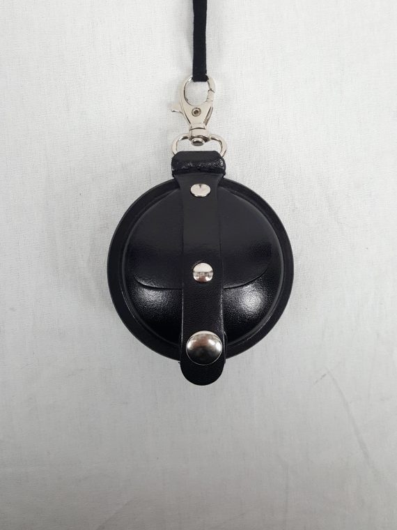 vaniitas vintage Ann Demeulemeester black leather necklace with round pouch 111412