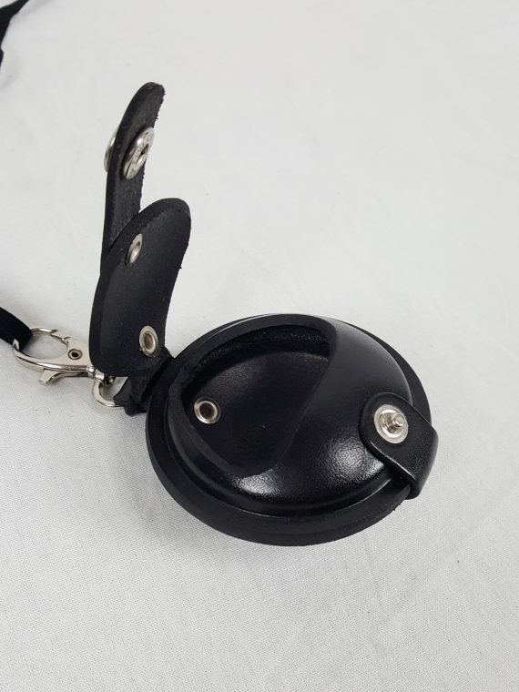 vaniitas vintage Ann Demeulemeester black leather necklace with round pouch 111504