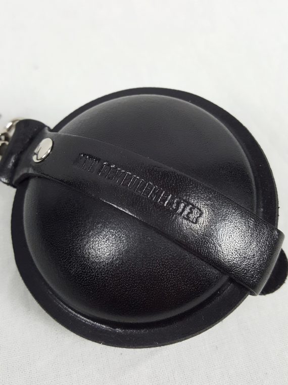 vaniitas vintage Ann Demeulemeester black leather necklace with round pouch 111533