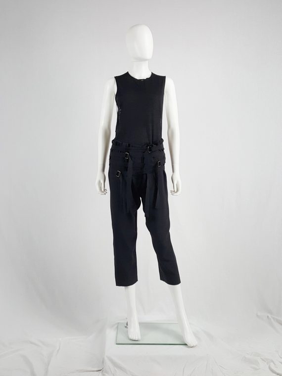 vaniitas vintage Ann Demeulemeester black trousers with front belt straps runway spring 2003 163257-1