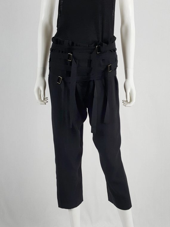 vaniitas vintage Ann Demeulemeester black trousers with front belt straps runway spring 2003 163322
