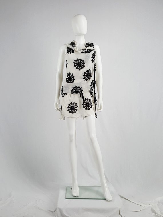 vaniitas vintage Ann Demeulemeester white skirt and top with black beaded print runwa spring 2009 154023