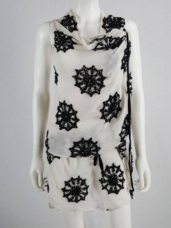 vaniitas vintage Ann Demeulemeester white skirt and top with black beaded print runwa spring 2009 154032(0)