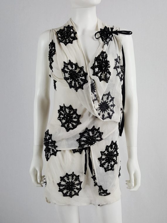 vaniitas vintage Ann Demeulemeester white skirt and top with black beaded print runwa spring 2009 154359