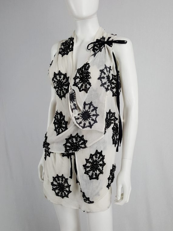 vaniitas vintage Ann Demeulemeester white skirt and top with black beaded print runwa spring 2009 154410