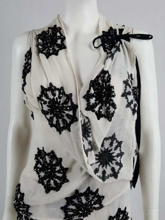 vaniitas vintage Ann Demeulemeester white skirt and top with black beaded print runwa spring 2009 154419