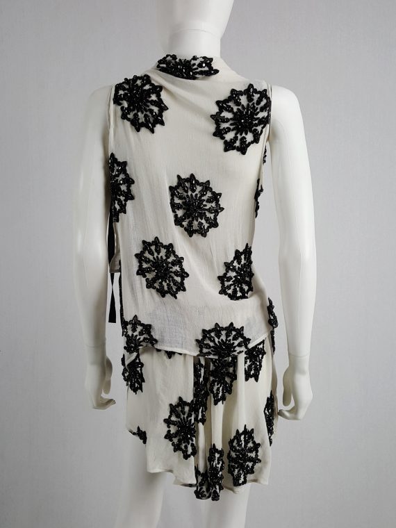 vaniitas vintage Ann Demeulemeester white skirt and top with black beaded print runwa spring 2009 154512(0)