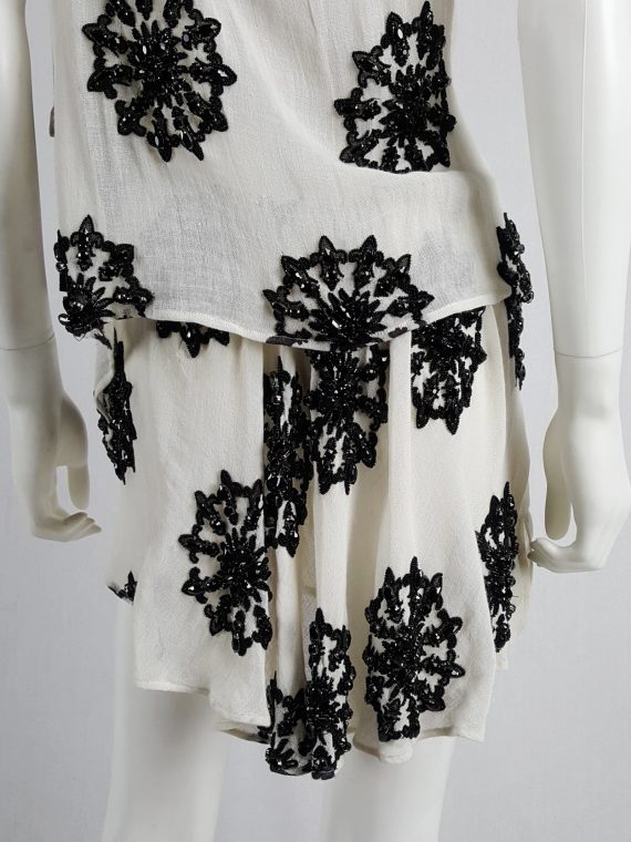 vaniitas vintage Ann Demeulemeester white skirt and top with black beaded print runwa spring 2009 154521(0)
