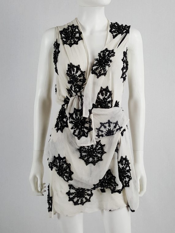 vaniitas vintage Ann Demeulemeester white skirt and top with black beaded print runwa spring 2009 160341(0)