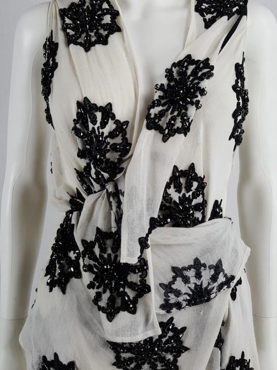 vaniitas vintage Ann Demeulemeester white skirt and top with black beaded print runwa spring 2009 160351