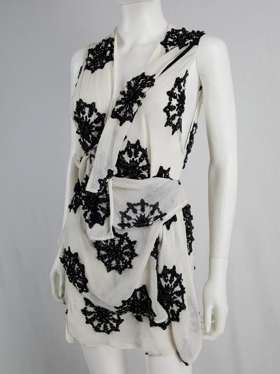 vaniitas vintage Ann Demeulemeester white skirt and top with black beaded print runwa spring 2009 160358