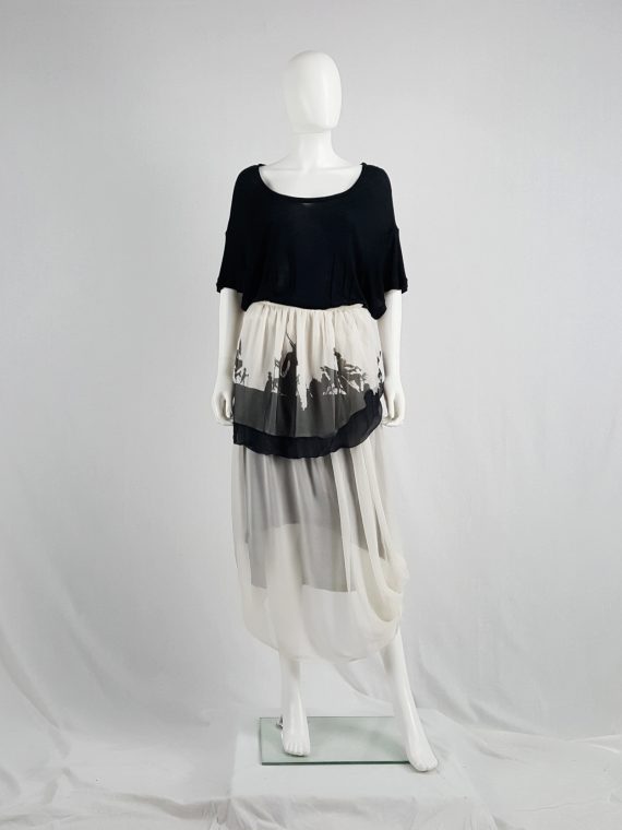 vaniitas vintage Ann Demeulemeester white skirt or top with black forest print runway fall 2007 113220