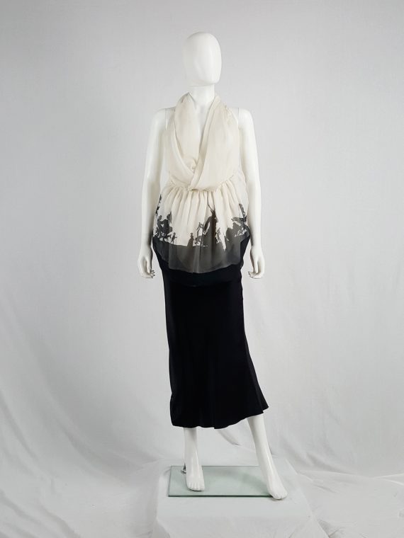 vaniitas vintage Ann Demeulemeester white skirt or top with black forest print runway fall 2007 114905