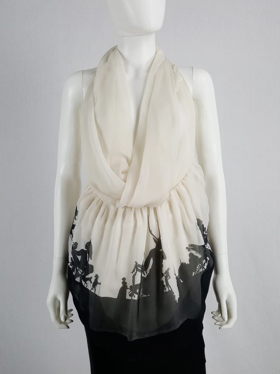vaniitas vintage Ann Demeulemeester white skirt or top with black forest print runway fall 2007 114926