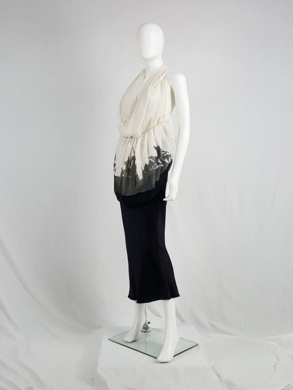 vaniitas vintage Ann Demeulemeester white skirt or top with black forest print runway fall 2007 115008