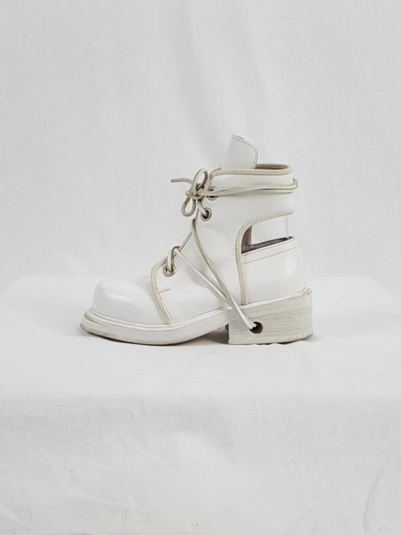 vaniitas vintage Dirk Bikkembergs white mountaineering boots with laces through the soles 90s archive