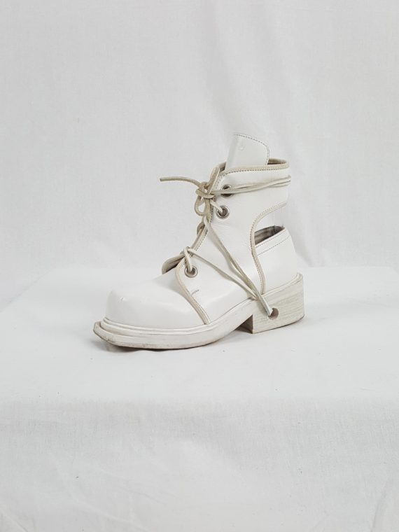 vaniitas vintage Dirk Bikkembergs white mountaineering boots with laces through the soles 90s archive143047