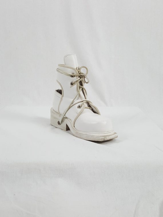 vaniitas vintage Dirk Bikkembergs white mountaineering boots with laces through the soles 90s archive143122