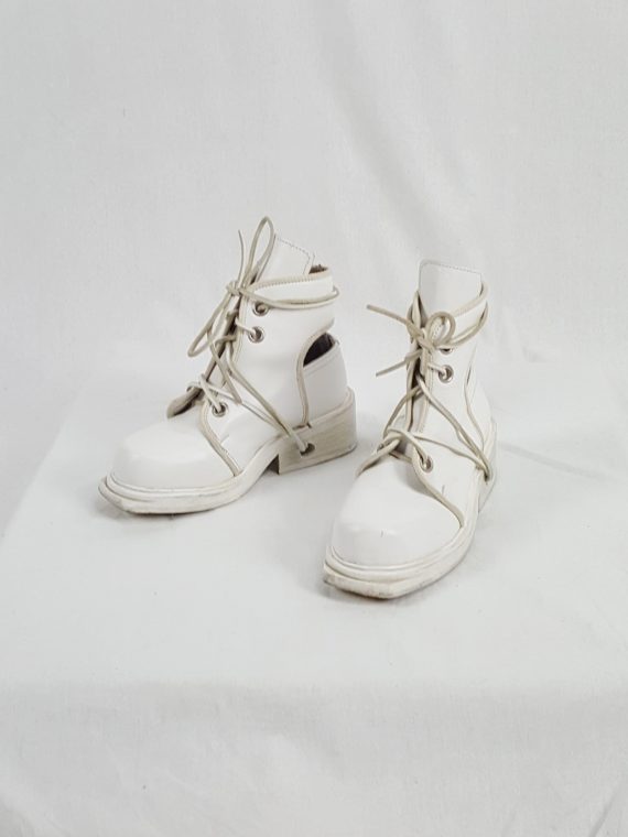 vaniitas vintage Dirk Bikkembergs white mountaineering boots with laces through the soles 90s archive143418