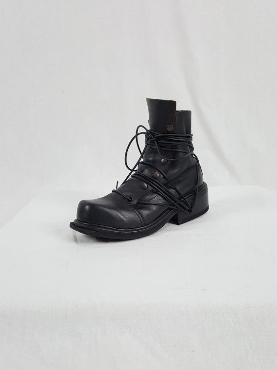 Dirk Bikkembergs black boots with snap button front and laces through the soles 90S archival 184301