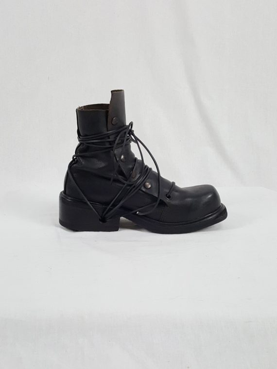 Dirk Bikkembergs black boots with snap button front and laces through the soles 90S archival 184357