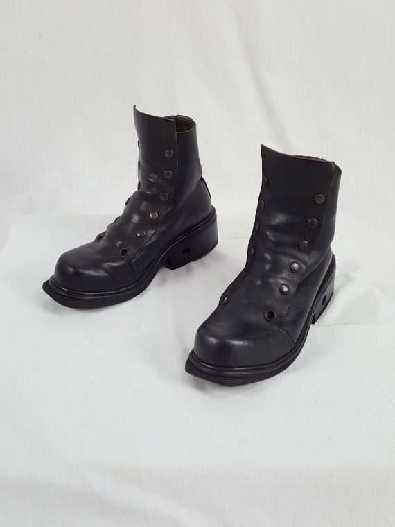 Dirk Bikkembergs black boots with snap button front and laces through the soles 90S archival 185101