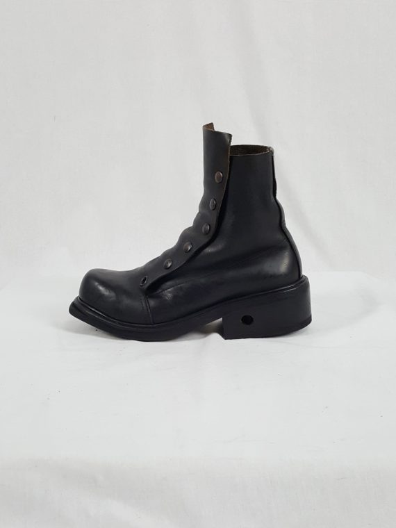 Dirk Bikkembergs black boots with snap button front and laces through the soles 90S archival 185209