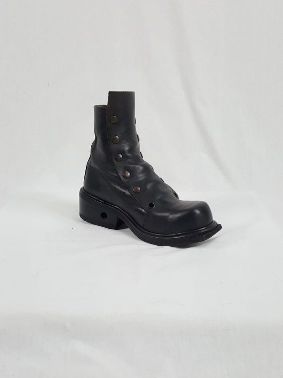 Dirk Bikkembergs black boots with snap button front and laces through the soles 90S archival 185238