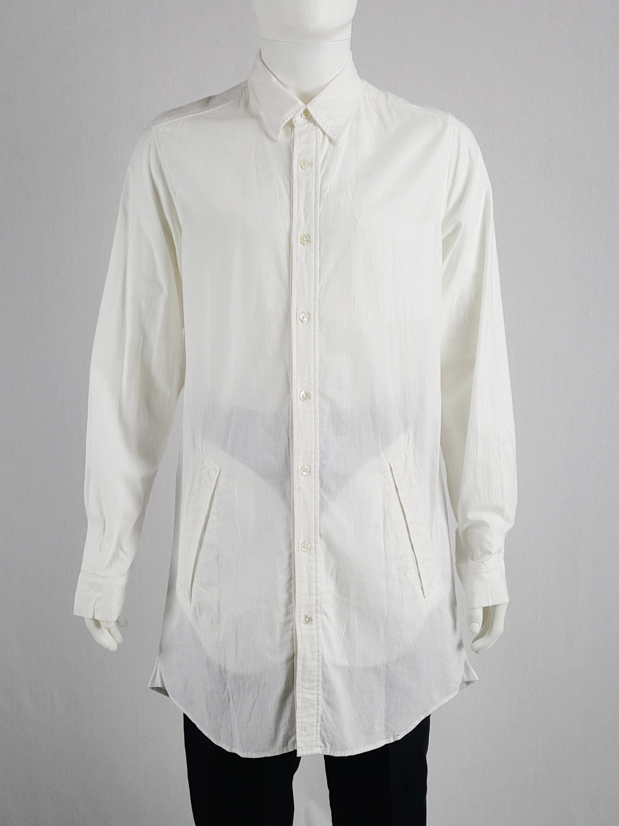 Ann Demeulemeester white oversized shirt with oversized pockets ...