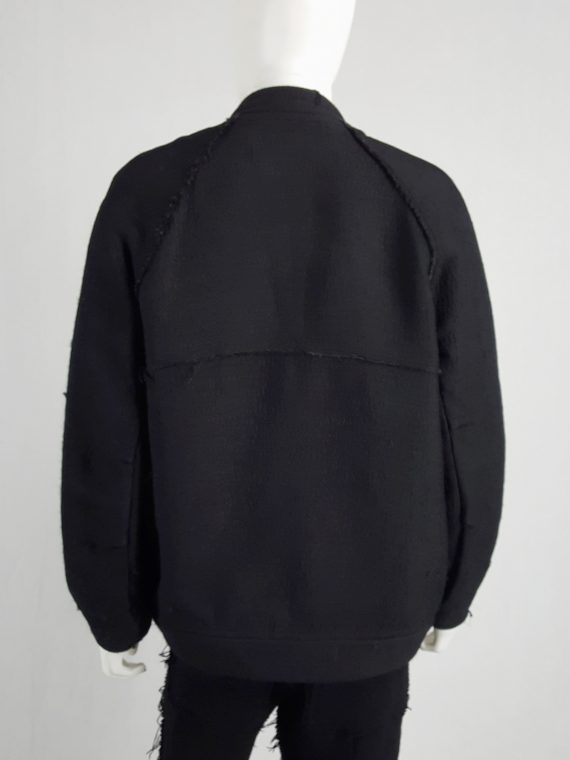 vaniitas Avelon black bomber jacket with frayed trims and copper zipper 122016