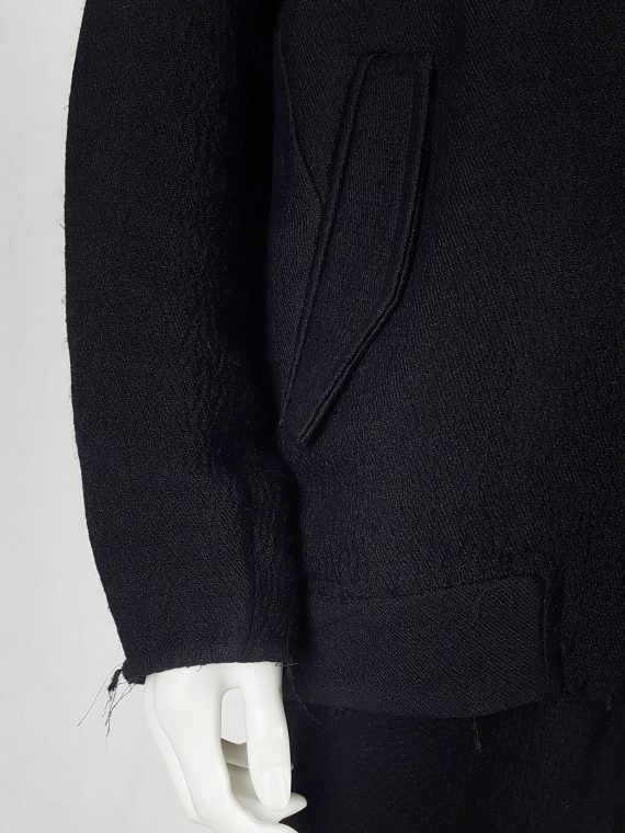 vaniitas Avelon black bomber jacket with frayed trims and copper zipper 122108