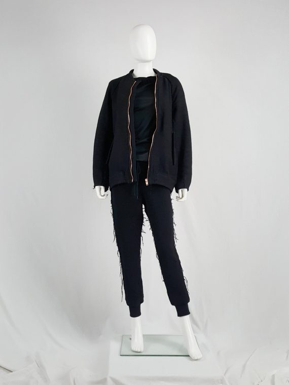 vaniitas Avelon black bomber jacket with frayed trims and copper zipper 122200