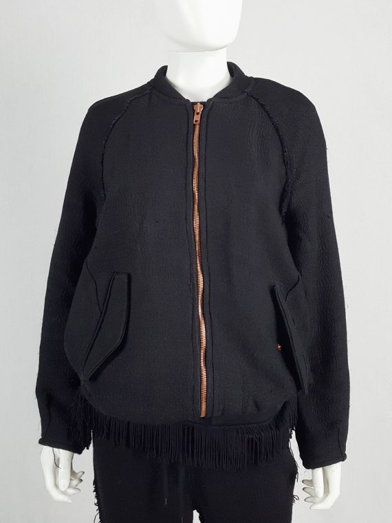 vaniitas Avelon black bomber jacket with frayed trims and copper zipper 122440
