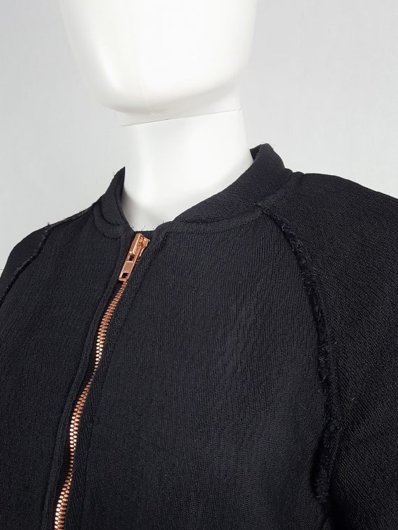 vaniitas Avelon black bomber jacket with frayed trims and copper zipper 122458