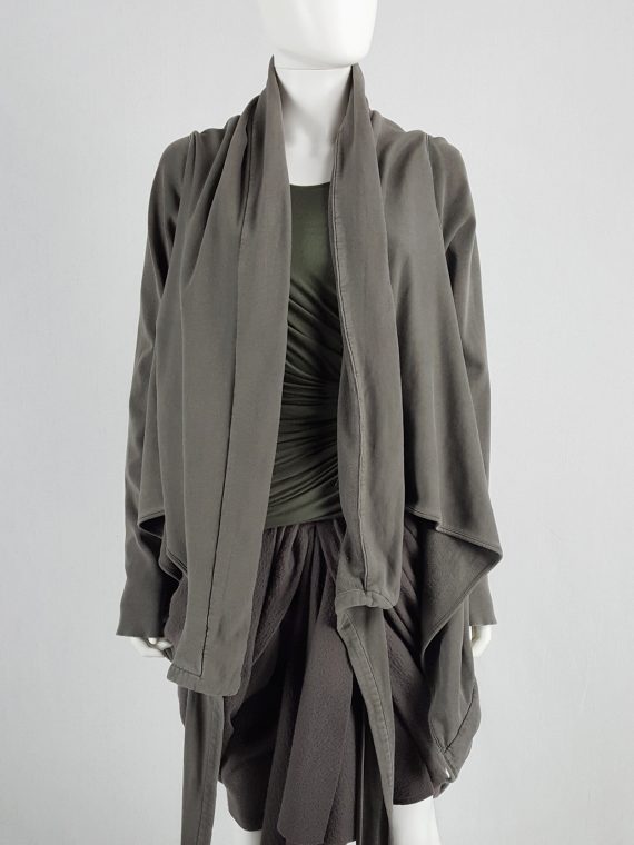 vaniitas Rick Owens DRKSHDW green wrapped cowl neck jumper with waterfall front 095444