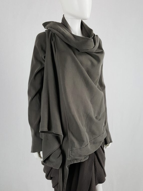 vaniitas Rick Owens DRKSHDW green wrapped cowl neck jumper with waterfall front 095636