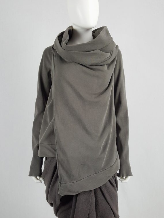 vaniitas Rick Owens DRKSHDW green wrapped cowl neck jumper with waterfall front 095752(0)