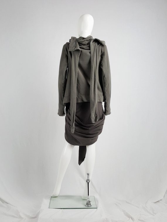 vaniitas Rick Owens DRKSHDW green wrapped cowl neck jumper with waterfall front 095855