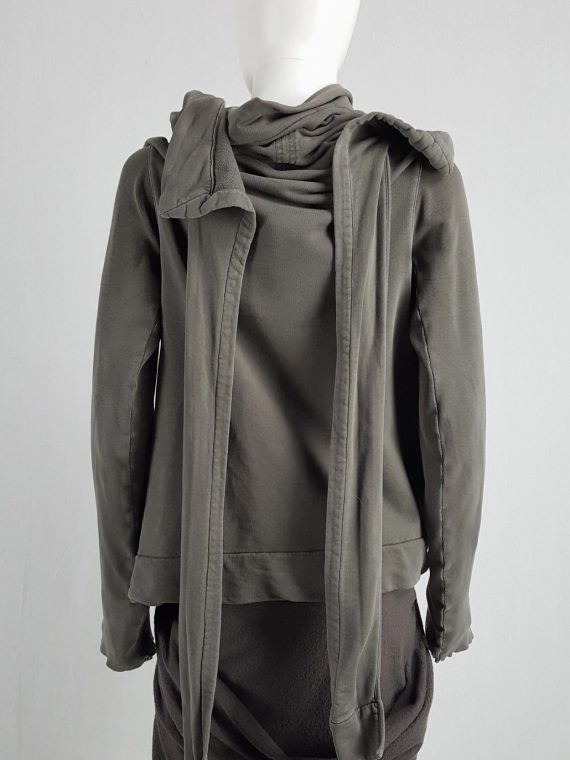 vaniitas Rick Owens DRKSHDW green wrapped cowl neck jumper with waterfall front 095912