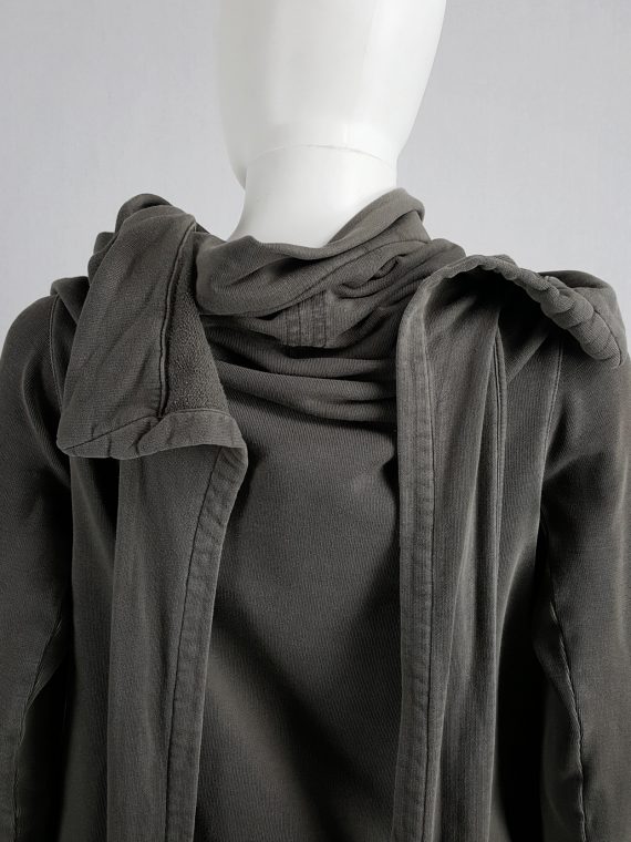 vaniitas Rick Owens DRKSHDW green wrapped cowl neck jumper with waterfall front 095924
