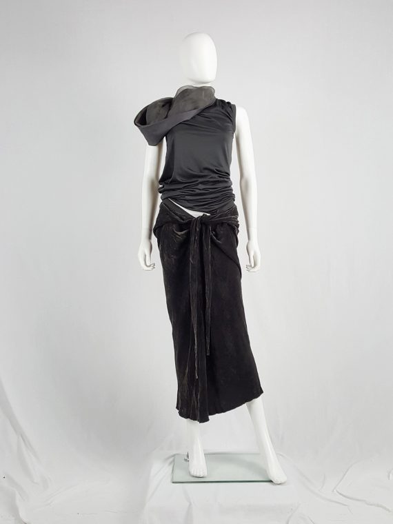 vaniitas Rick Owens MOOG brown velvet draped skirt with front ties runway fall 2005 161122