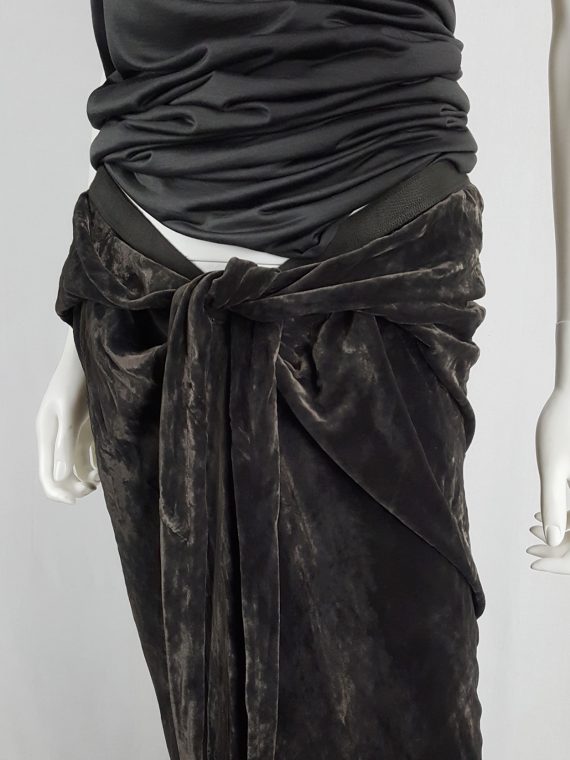 vaniitas Rick Owens MOOG brown velvet draped skirt with front ties runway fall 2005 161218